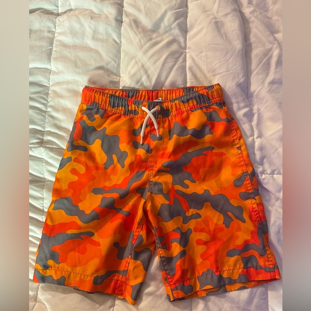Lands End BoysOrange Camouflage Swim Shorts